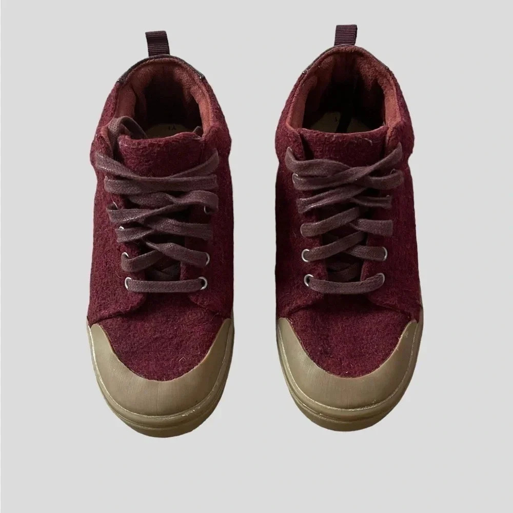 Toms Lenny Mid Top Sneaker Shoe Red Burgundy Wool Kids Girls Boys Size 1